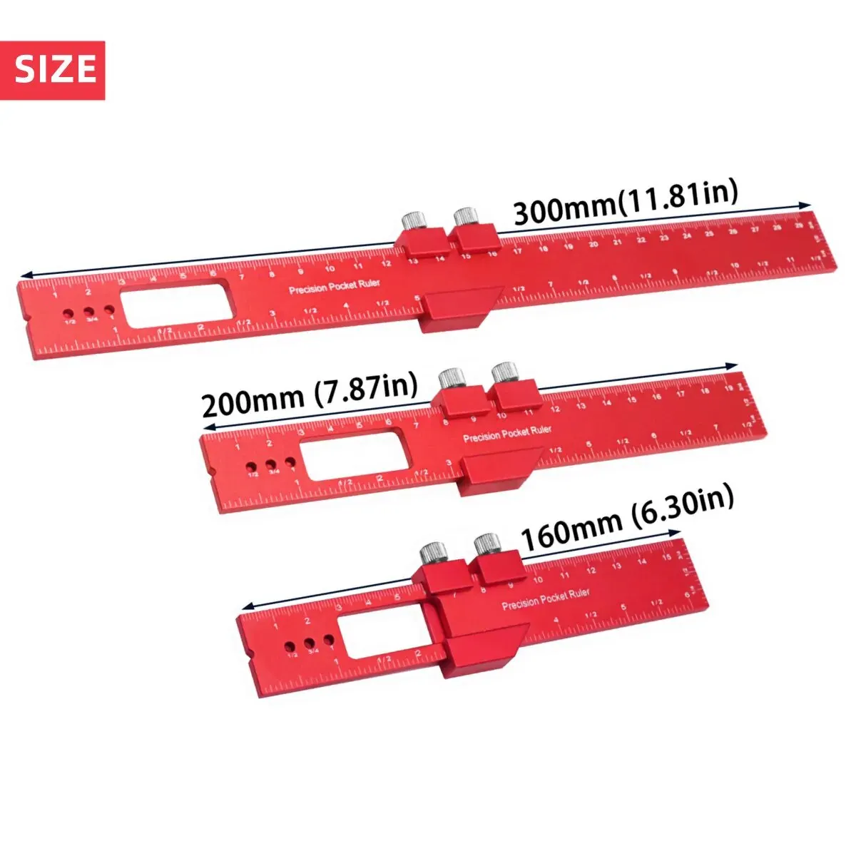 1/3Pcs Precision Pocket Ruler Metal Slide Ruler Inch and Metric,Aluminum Woodworking Ruler with Slide Stop T-Type Scribing Ruler