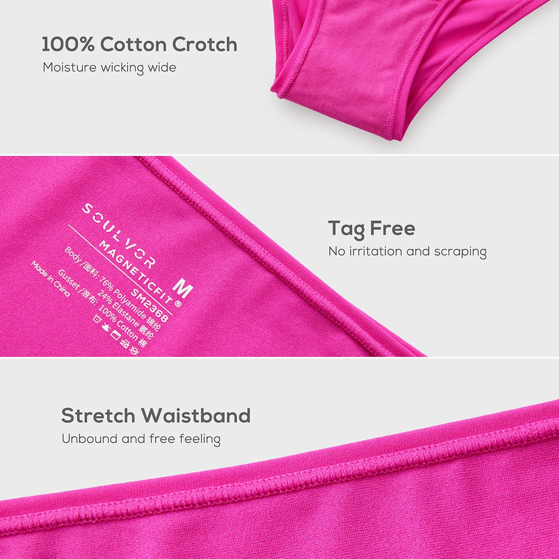 3Pack MagneticFit Cheeky Stretch Breathable Underwear For Women Comfort High Cut Panties 3 PCS Sexy Tagless Briefs XS-XXL