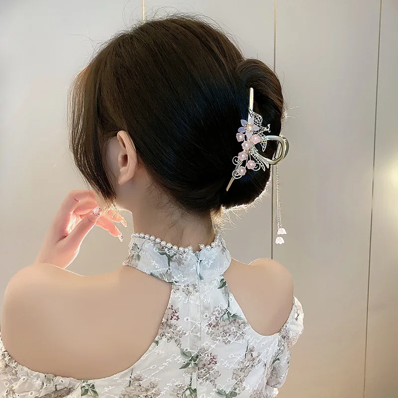 Alloy Hair Clip Hanfu Accessories For Girl Handmade Phoenix Tassel Lily of the Valley Flower Claw Clip Shark Clip Fashion Gifts