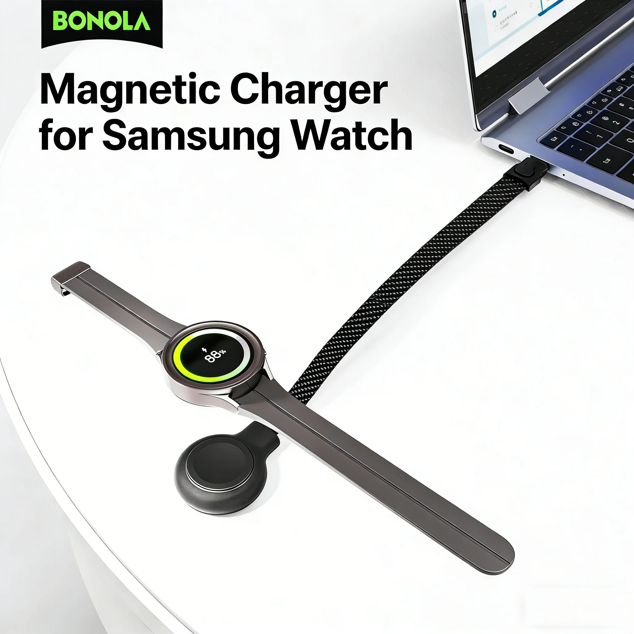 

Зарядное устройство для часов Bonola с плетеным ремешком типа C для Samsung Watch 7/6/5, классические портативные беспроводные зарядные устройства для часов Galaxy Watch 4