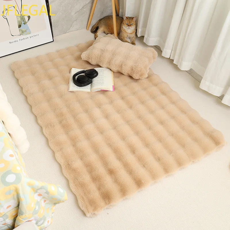 Bubble Faux Rabbit Fur Rug Soft Plush Shaggy Carpet Non Slip Fluffy Floor Mat for Bedroom Bedside Living Room Home Decor