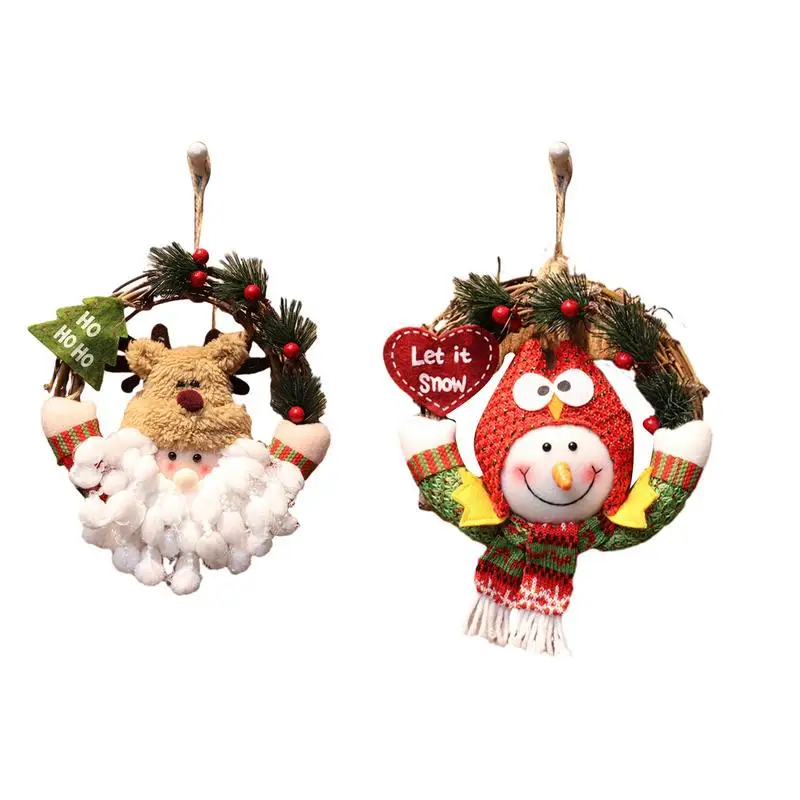 Christmas Wreaths For Front Door 7.8 Inches Red Berry Holiday Reindeer Snowmen Wreath Artificial Holiday Wreath With Berries For