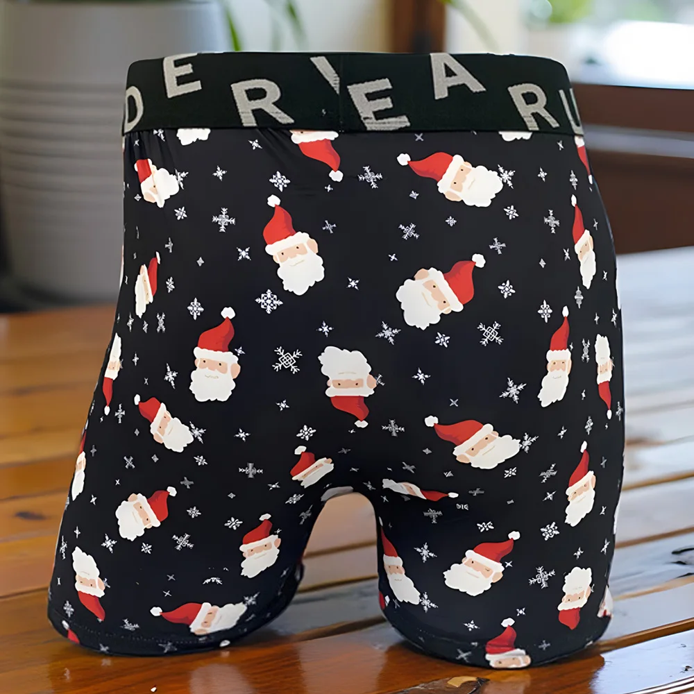 Cueca boxer masculina de Natal, cueca engraçada, estampa esportiva, ventilação, moda fitness