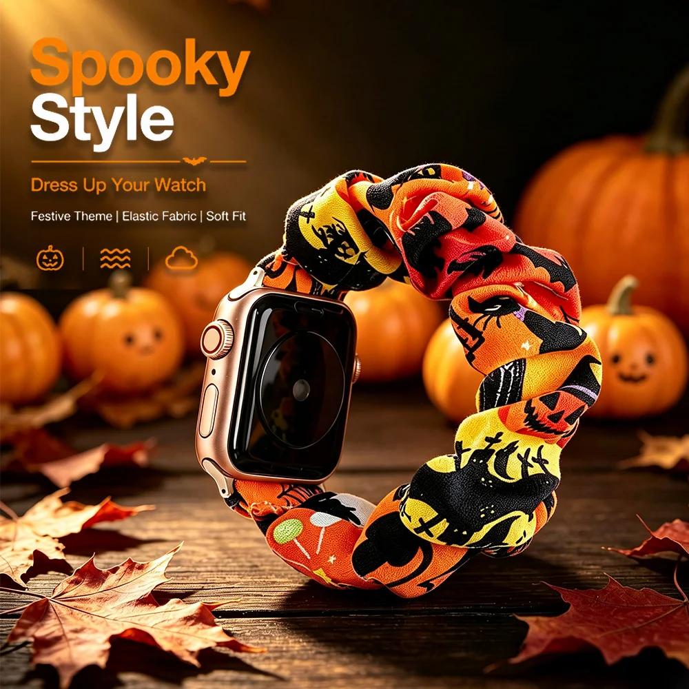 Halloween Scrunchie Watch Strap for Apple Watch Band Elastic Fabric Bracelet for iWatch Series 10 9 8 7 6 SE - view 5