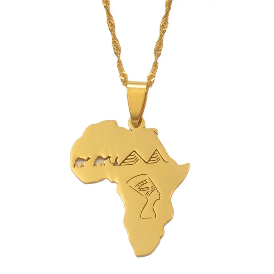 Anniyo Africa Map With Egyptian Queen Nefertiti Camel Pyramid Pendant Necklaces African Jewelry  @112221