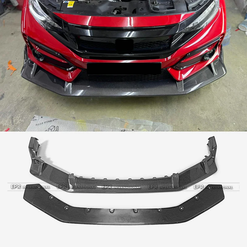 

For Honda Civic Type R FK8 2017-2023 JS-S Style Front Lip Splitter (2PCS) - Real Carbon Fiber