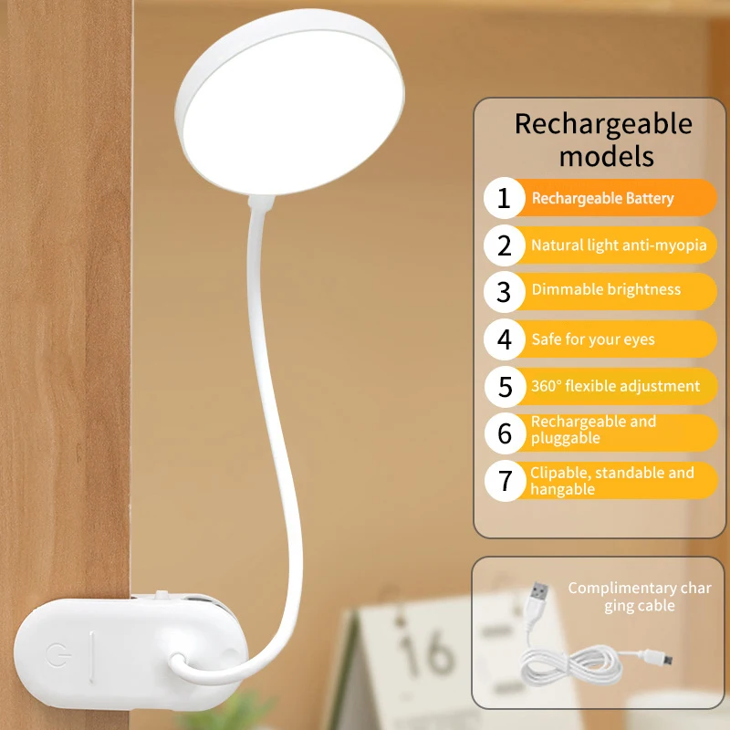 Led Table Lamp Rechargeable Night Light Folding Clamp Study Stand Read Lamp Touch Portable 3 Modes Dimming Eye Protection Lamp view 5