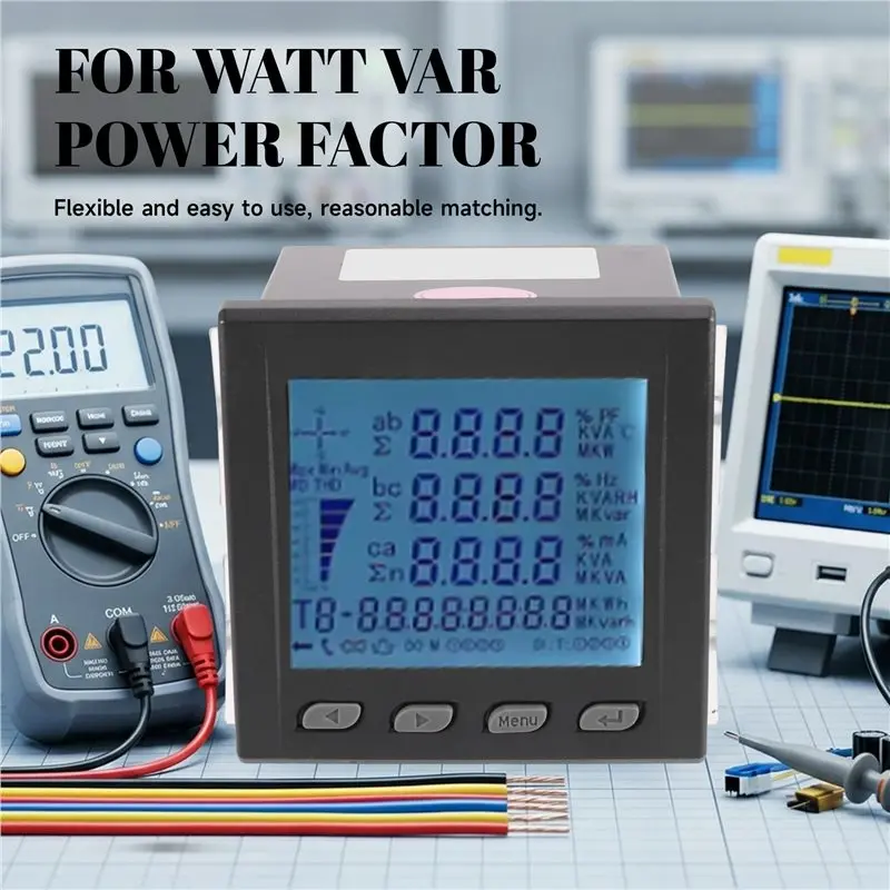 [NEWA08R】 Short Case 3 Phase Power Meter LCD Display Ampere Voltage Kwh Watt Var Power Factor Frequency Multifunction Meter