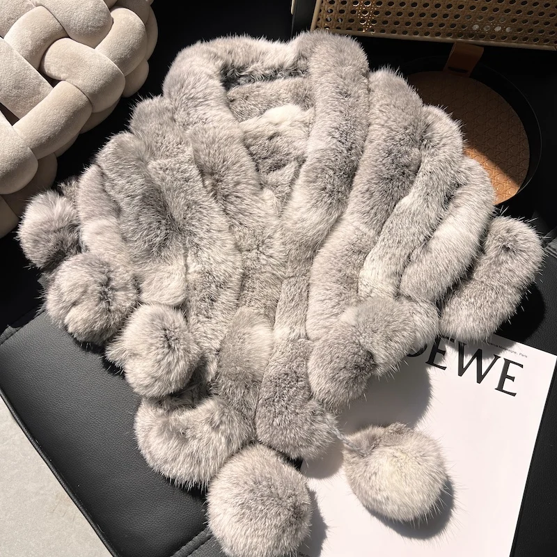 True Rabbit Fur Triangle Shawl Cloak Warm and Thick Neck-Protecting Real Rabbit Fur Scarf Shawl Scarf in Autumn and Winter