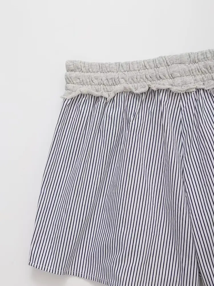 Maxdutti شورت مخطط على الطراز الريفي الفرنسي مع رباط صيفي لشورت حريم برمودا للنساء