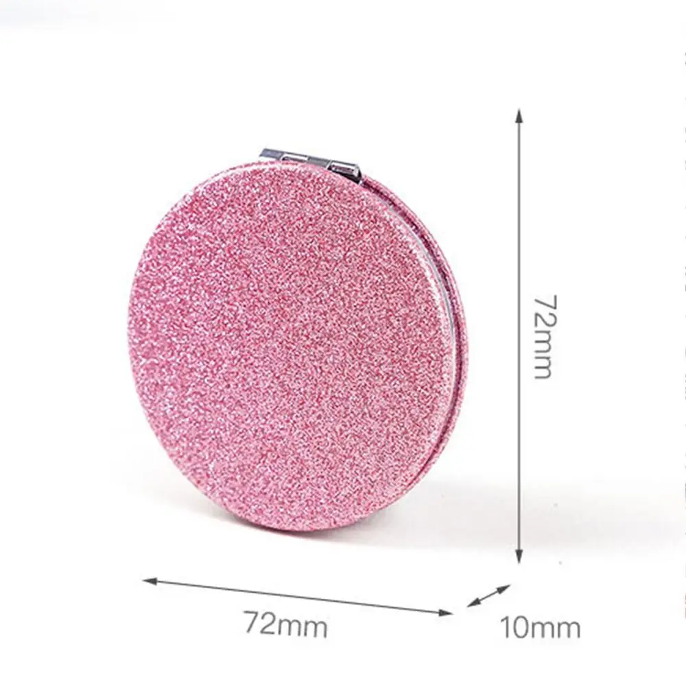 Portable Glitter Round Makeup Mirror Shiny Folding Handheld Mirror Compact Double-sided Vanity Mirror Travel