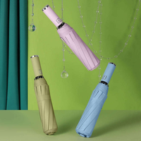 Classical Fully Automatic Three Fold Umbrella, 10 Bone Sun Protection, Black Rubber Coating, Durable & Stylish Design