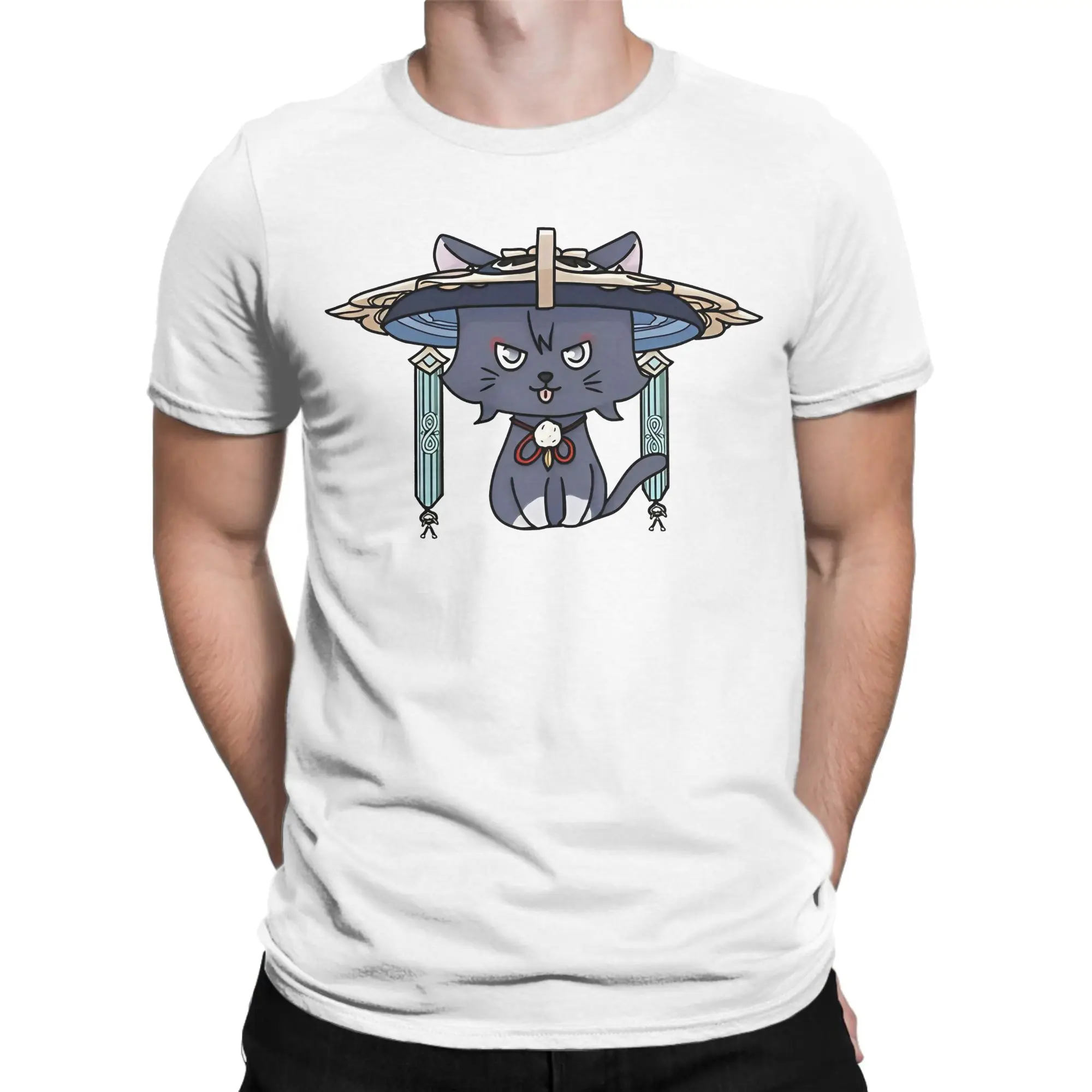Wanderer cat Scaramouche T-Shirts for Men Women Genshin Impact Funny Cotton Tee Shirt Short Sleeve T Shirt Gift Idea Clothes