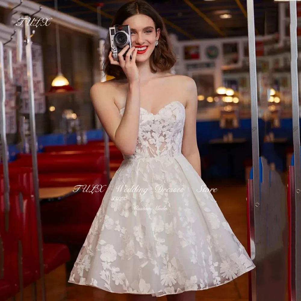 TULX Elegant Sexy Sweethearts Wedding Dresses With Jacket Short Lace Bride Dresses Mini Short Backless Wedding Party Gowns 2025