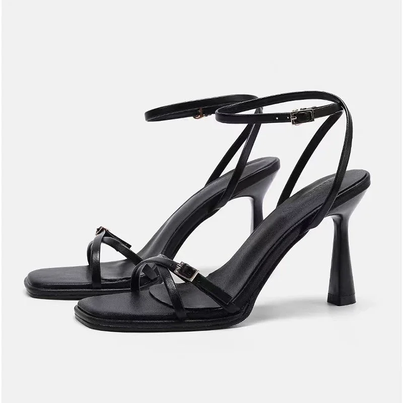 2025 designer women's new fashion letter high heels black super high heels stilettos lace-up sandals for women image 5