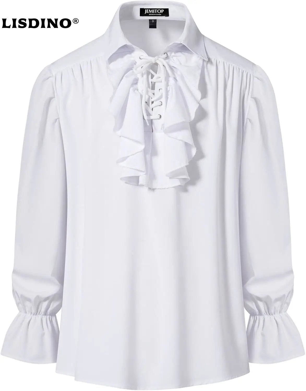 1JEMITOP Mens Pirate Vampire Ruffle Shirt Elastic Cuff Poet Victorian Steampunk Renaissance Medieval Cosplay Costume