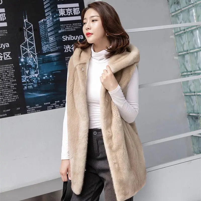 Woman New Faux Fur Vests Coat Female Sleeveless Top Fake Fur Jackets Hooded Ladies Fake Fur Vest Warm Femme Coat Waistcoat