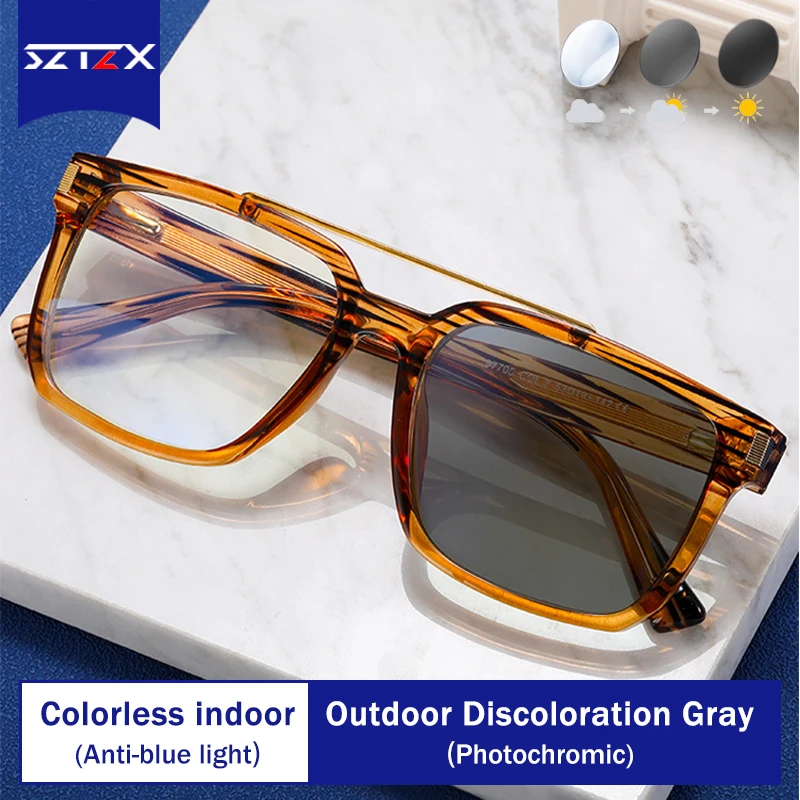 

SZTZX Personalized Parallel Bars Casual Myopia Frames Photochromic Anti Blue Light Reading Optical Eyeglasses Can Be Customized