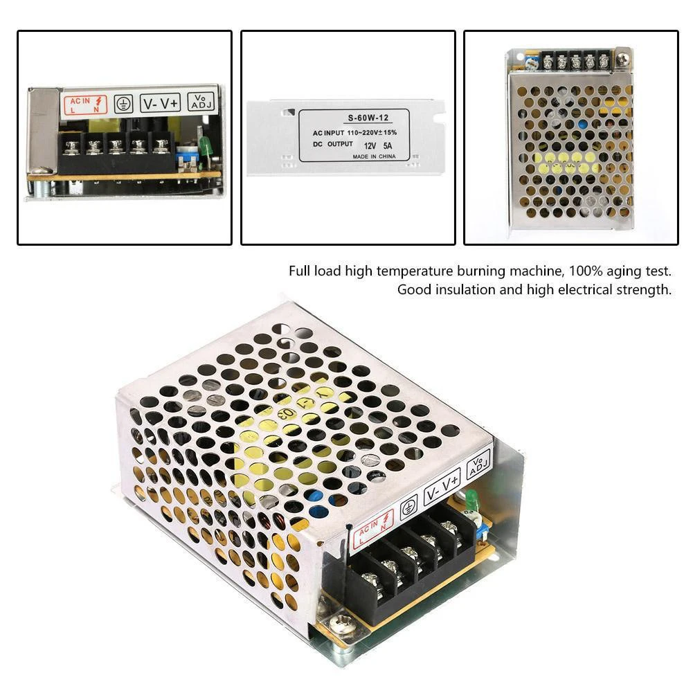 12V 5A Switching Power Supply 60W 220 AC To 12V DC for LED Strip Light
