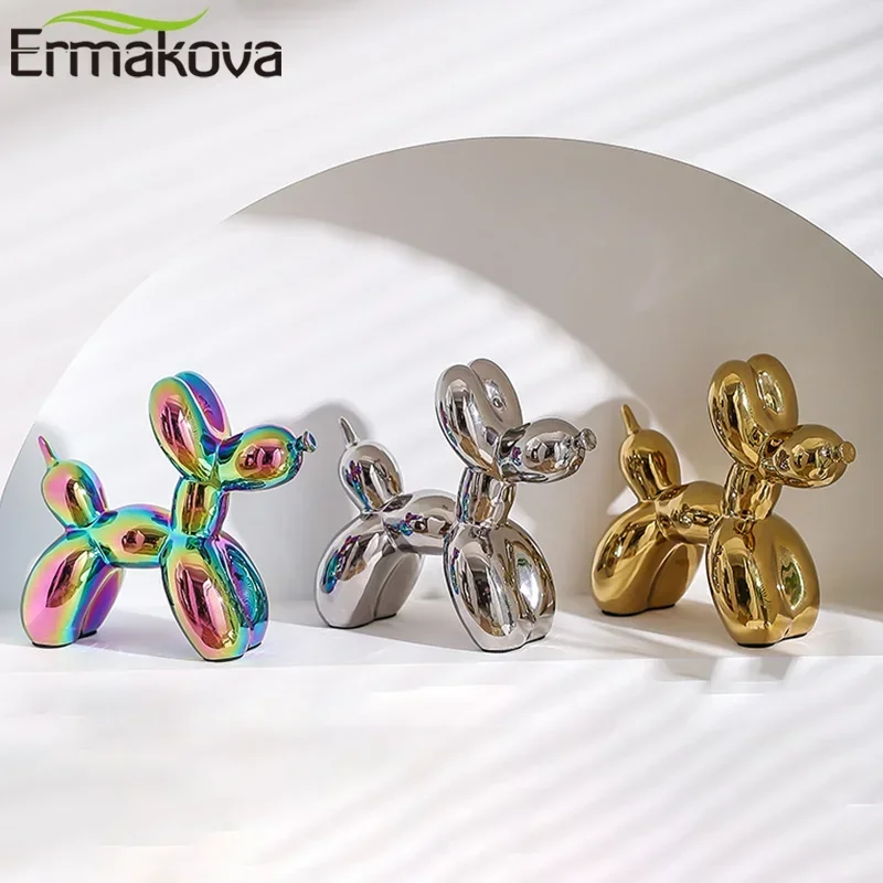 ERMAKOVA 11cm/4.3inch Kreatywny balon Pies Abstrakcyjna ceramiczna ozdoba Rzeźba Figurka Statuetka Dekoracja biura domowego Prezent