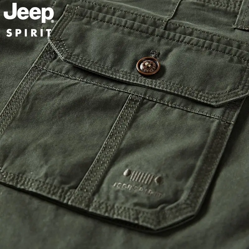 JEEP SPIRIT-pantalones cortos de algodón 100% para hombre, ropa informal para exteriores, holgados, con múltiples bolsillos, cómodos y