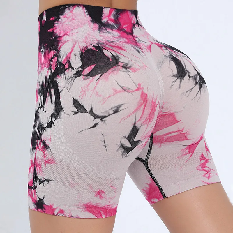 Women Seamless Tie Dye Fitness Leggings Workout Shorts High Waist Hip Liftting Slim Short Fashion High Elastic Gym Yoga Leggings