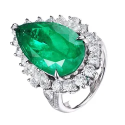 New European and American cross-border best-selling teardrop pear-shaped synthetic emerald live mouth engagement ring