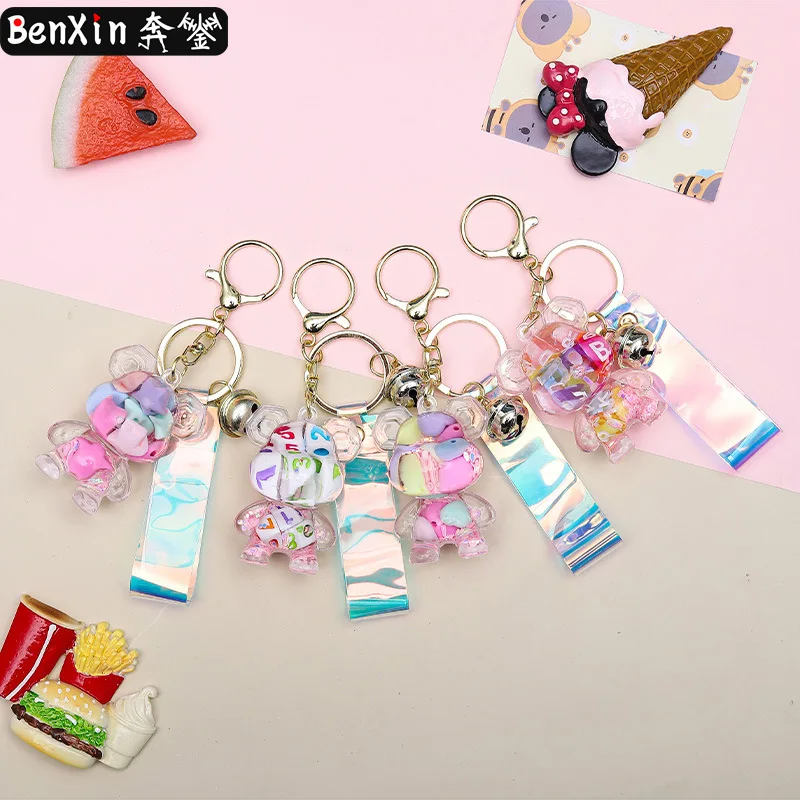 Minso Oil Dragon Bear Floating Object Sand bottle Key Chain Pendant Cute couple Backpack Gift Key chain