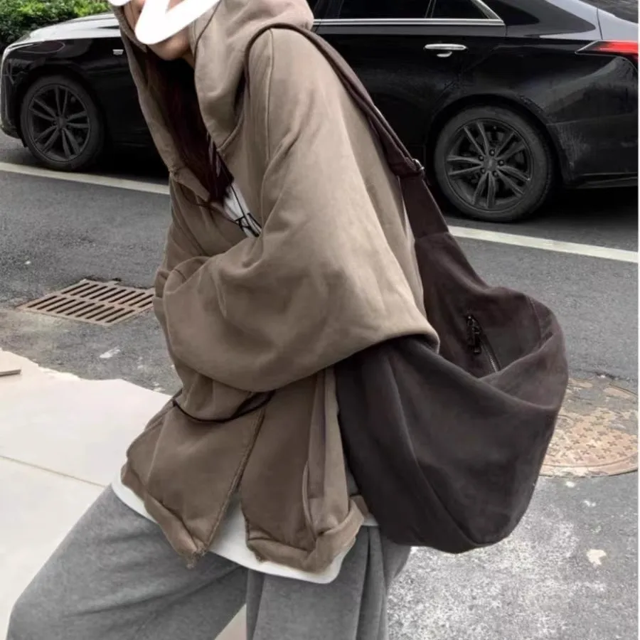 

Vintage Women's Bag Large Capacity Shoulder Bag Solid Color Simple Casual Commuter Retro Handbags Dumpling Canvas Shopping Bag
