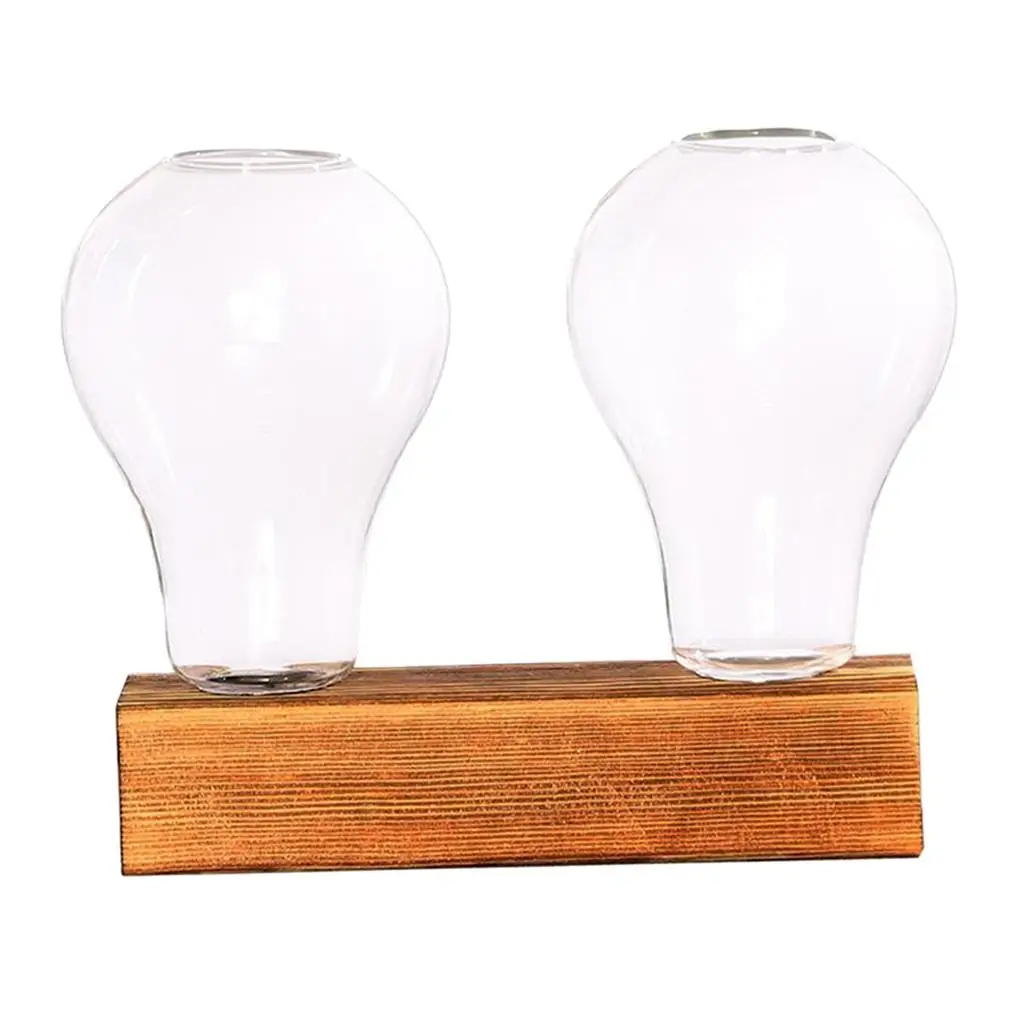 Retro Style Pear Vases w/Wooden Stand Decorative Hydroponic Planter Home Decor