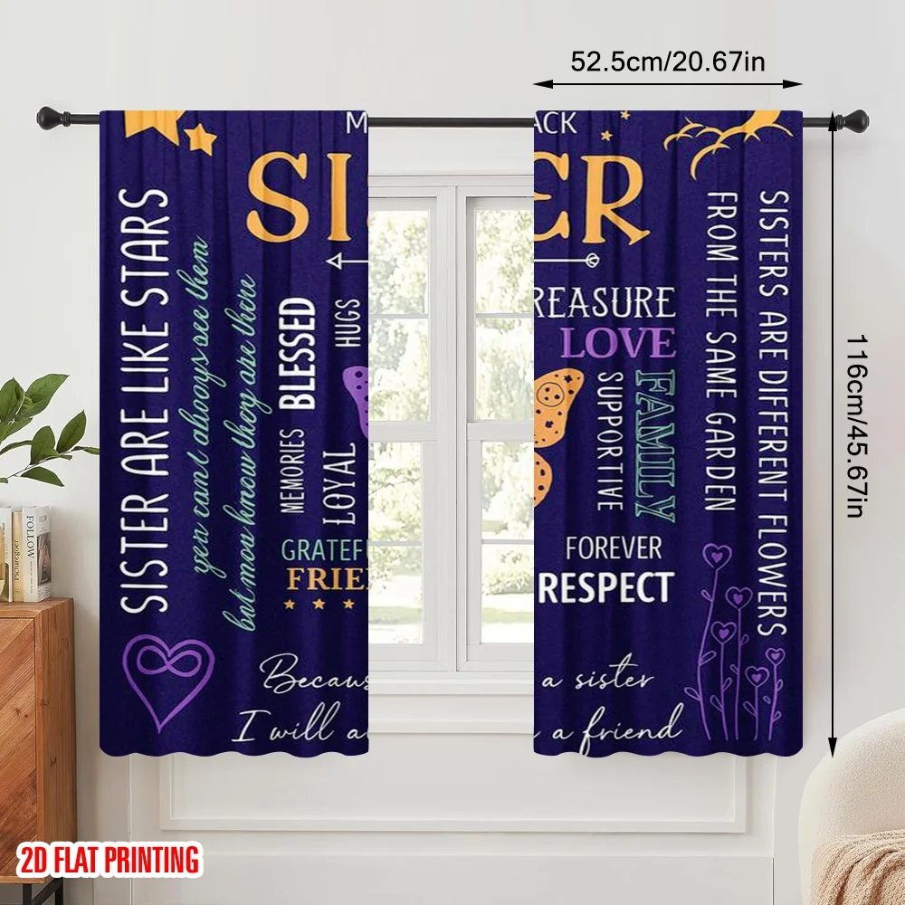 2pcs,2D plane printing Creative Curtains Sisterly Serenity Versatile Durable Polyester (without rod) Decorations Inside Perfect