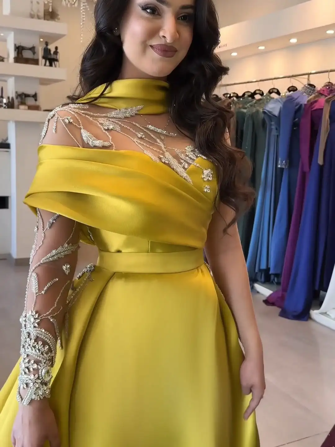 AsaNagi A-Line Prom Dress Floor-Length Satin Evening Gown