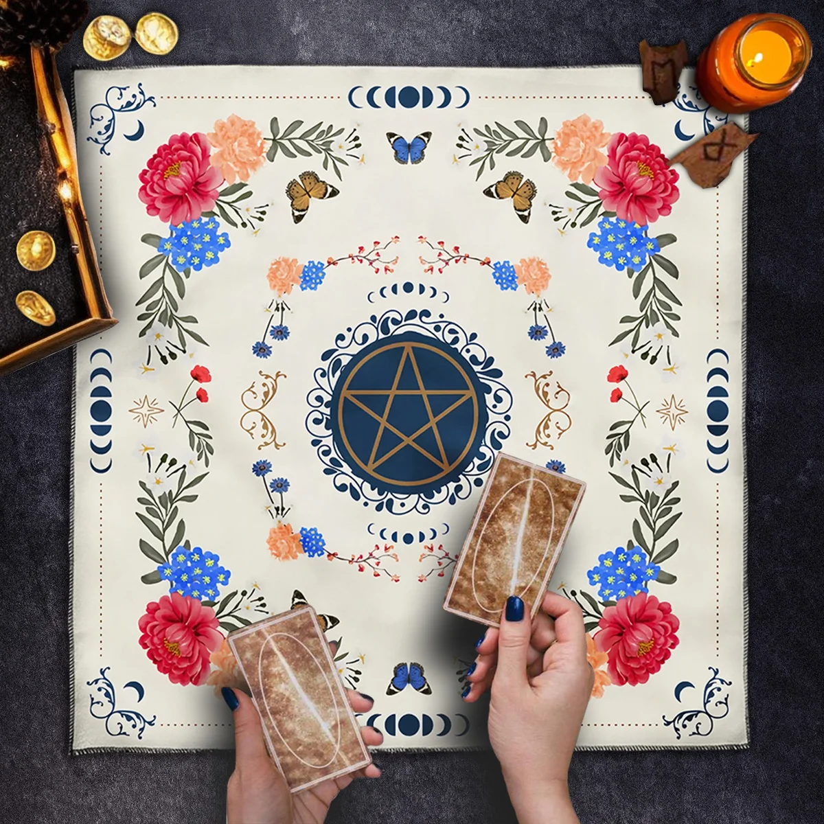 Bohemian Divination Tablecloth Tarot Tablecloth Flowers Butterfly Altarpiece Sorcery Astrology Oracle Mat