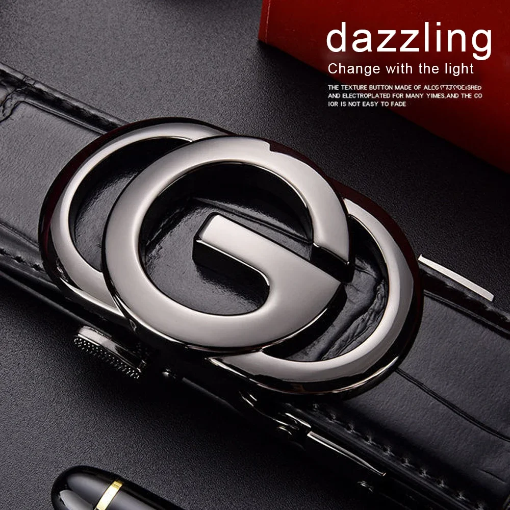 

Мужской кожаный ремень GG, новый ремень с металлической пряжкой с автоматическим кликом, мужской роскошный черный ремень с крокодиловым узором, 105, 125, 130 см