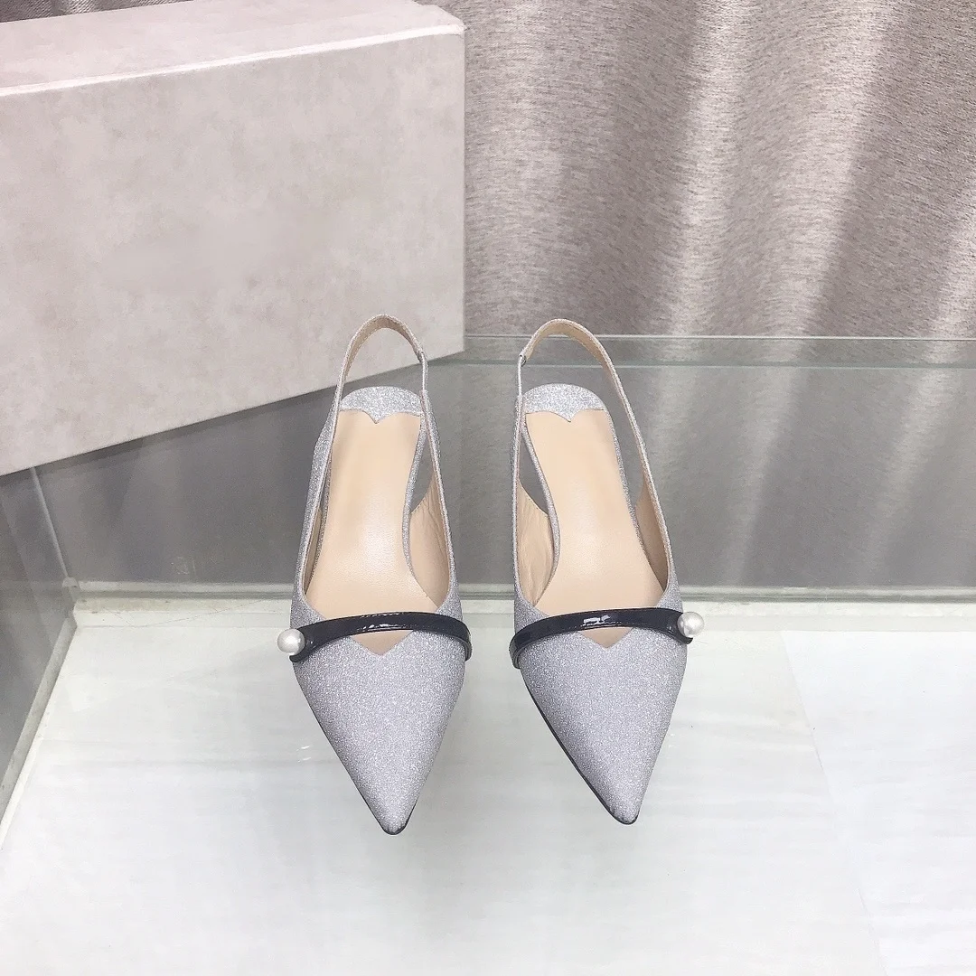 2026 High Quality Summer women shoes pointed toe slingback heel sandals with pearl decoration ch24080973