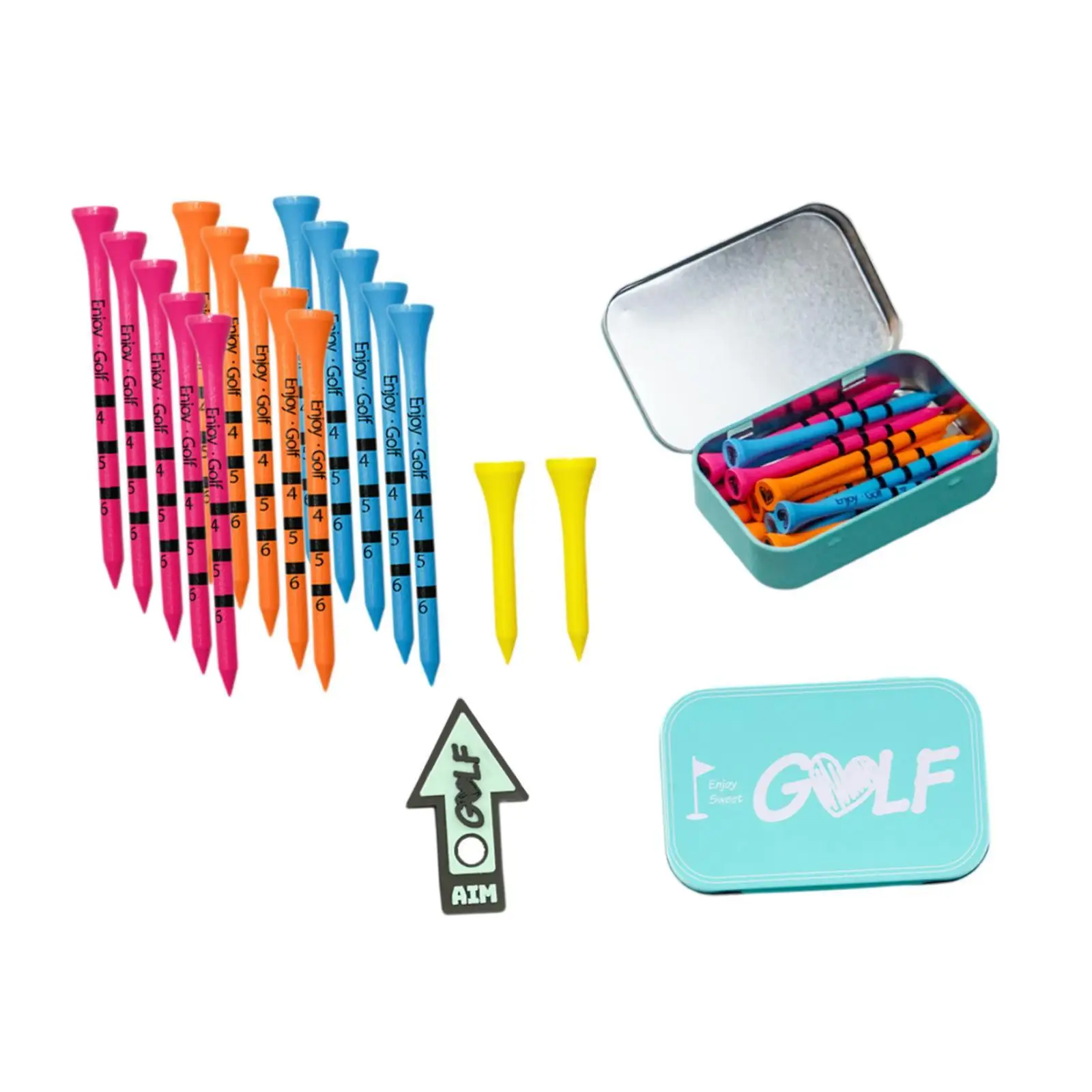 Golf Tees Bulk with Storage Box Sign Wood Tees Outdoor Practical Golf Training Tool for Driving Putting Chipping Golf