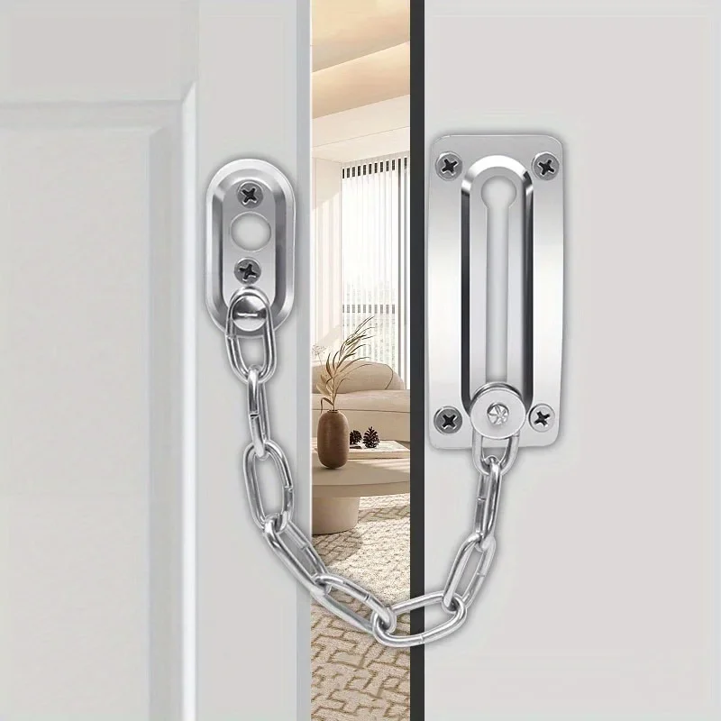 1pc Security Door Chain Home Office Lock Guard Latch Stainless Steel Silver Sliding Fastener For Home Door Lock Hardware
