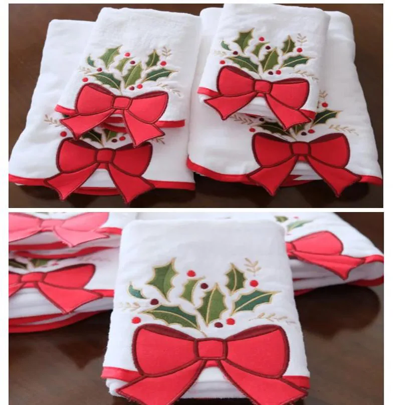 1/set，45x85cm，Christmas bow towel , pure cotton embroidered cut velvet face towel