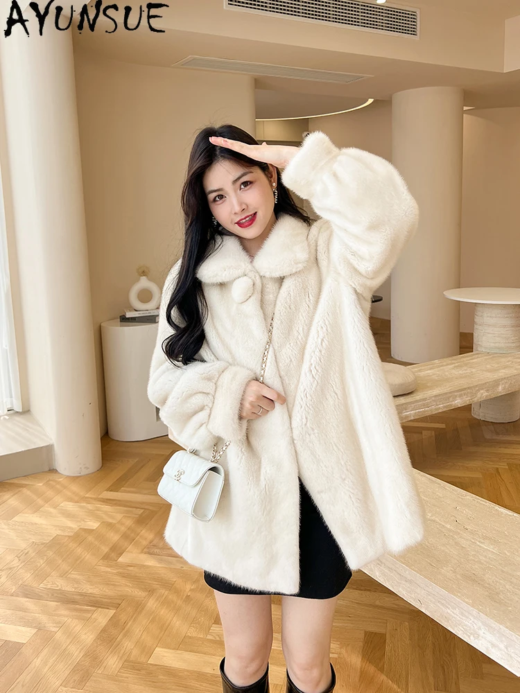 

AYUNSUE Натуральное бархатное норковое меховое пальто женское 2025 Роскошное цельное норковое пальто для женской одежды Высококачественное зимнее пальто Кофта С Мехом
