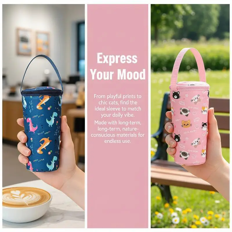 Insulated Water Bottle Carrier Bag Cute Cartoon Waterproof Portable Holder for Camping School Daily Commute