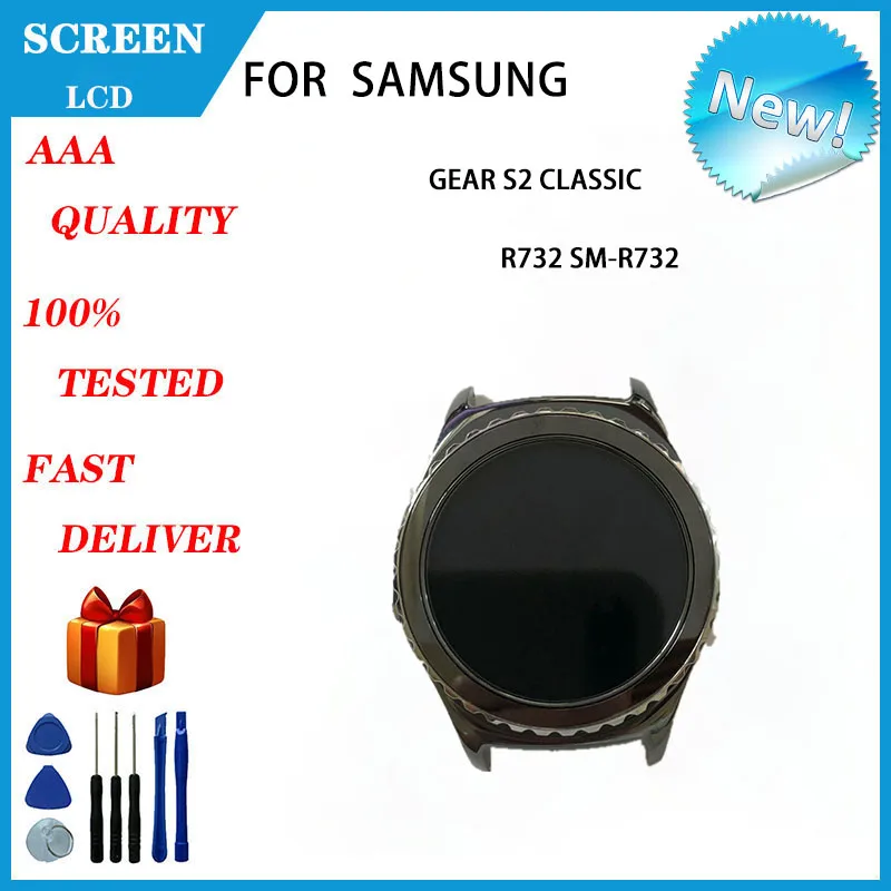 For Samsung Gear S2 Classic R732 SM-R732 LCD Touch Screen Digitizer Assembly LCD Display With Frame Replacement Parts