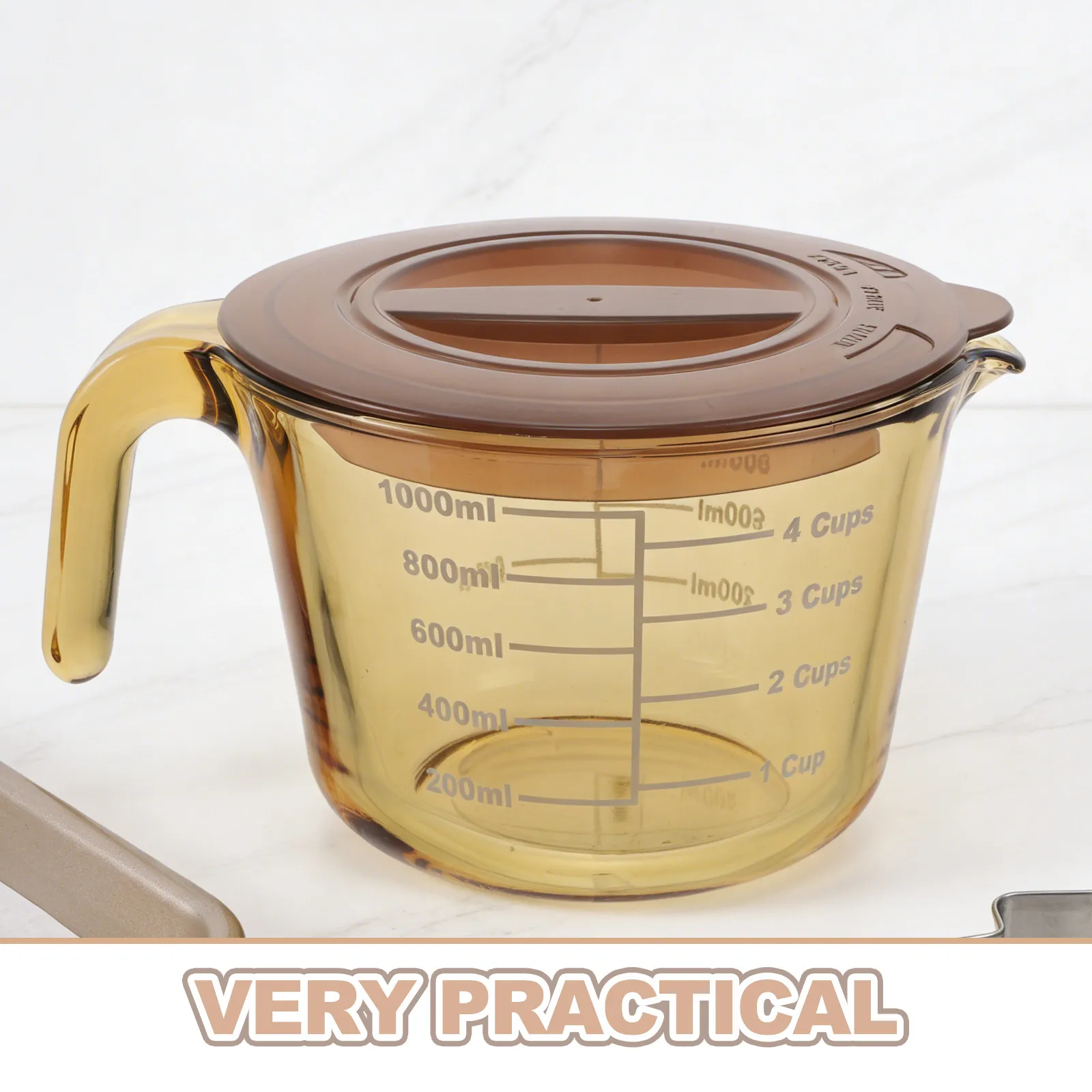 1000Ml Graduated Glass Measuring Cup with Lid Heat Resistant Spout for Baking Cooking Liquids Dry Ingredients Multi-Purpose