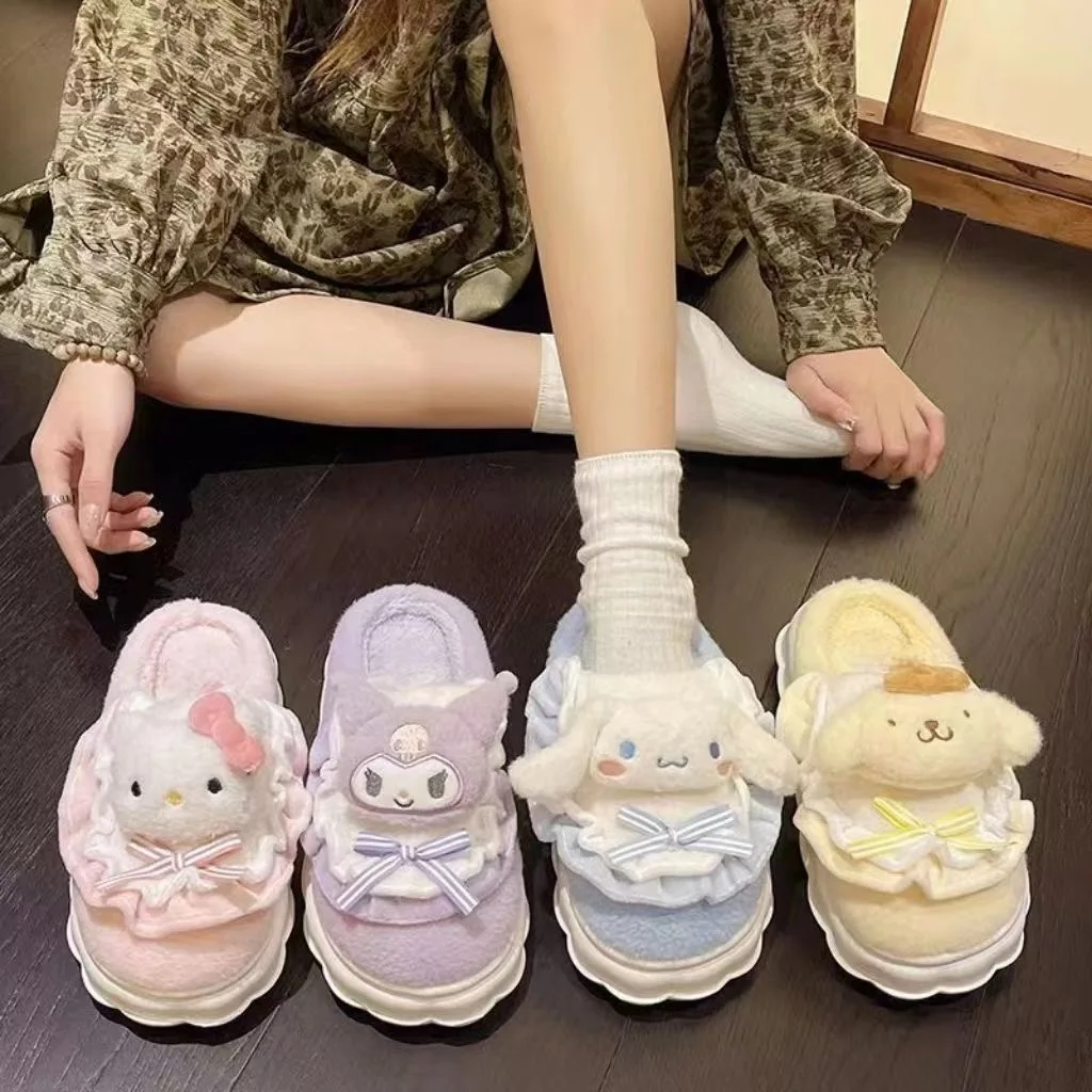 

Sanrio Hello Kitty Cotton Shoes Kuromi Cinnamoroll Women Plushie Cartoon Plush Kawaii Flat Shoes Slippers Shoes Plush Gift