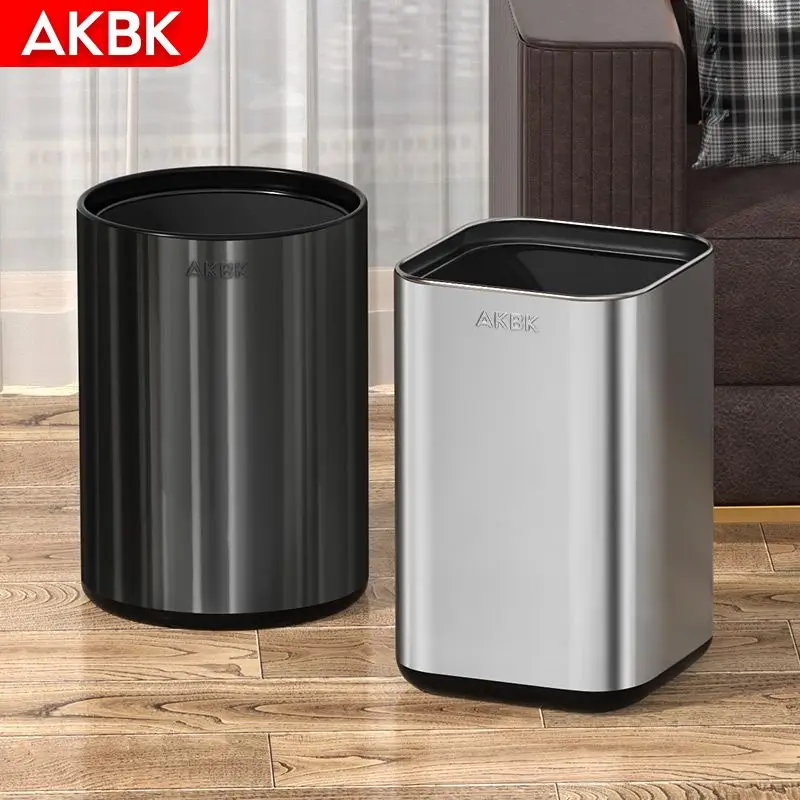 Living Room Trash Can Without Lid Household Stainless Steel Kitchen Large Capacity Toilet Premium Luxury Hotel Customize LOGO