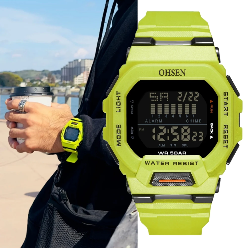 Fashion Digital Men Watch relogio masculino Red Waterproof Outdoor Sport Silicone Watch Army Electronic Wristwatch Reloj Hombre