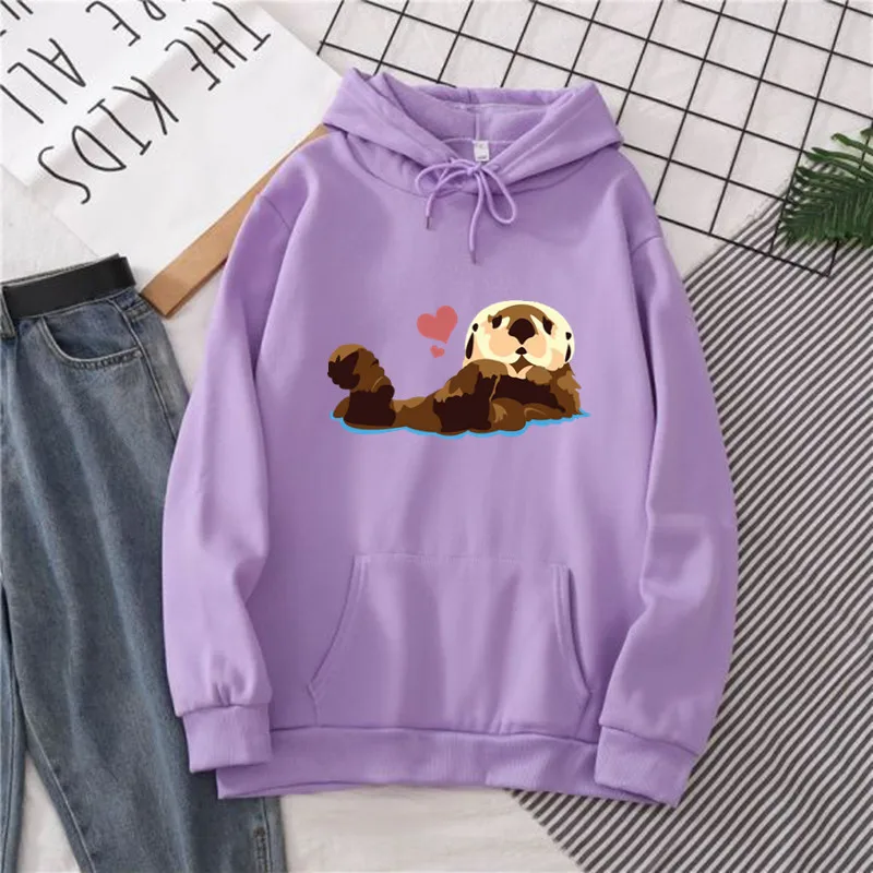 Love Sea otter Hoodies Aesthetic Spring/Autumn Women Clothes Sweatshirt Graphic Cute Cartoon Tops kawaii Unisex Hoodie