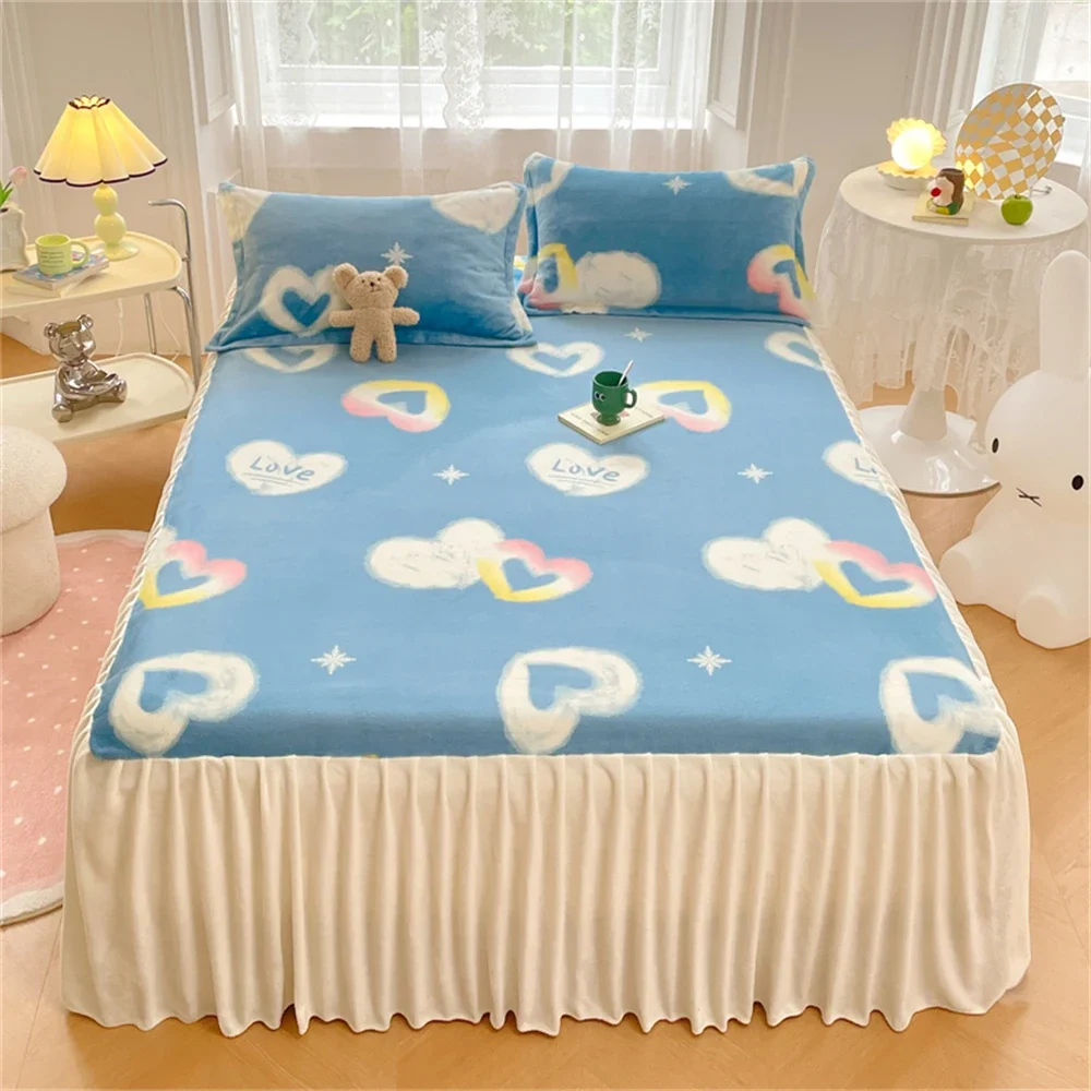 Milk Velvet Mattress Cover Protector Bedding Thicken Bed Cover Bedroom Bed Sheet Home Single Double Bed Skirt Queen King Size