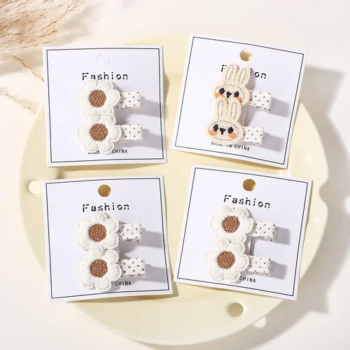 2 unids/lote de lazos para bebé, horquillas tejidas de conejo para niña, flequillo de flores encantadoras, horquilla de lunares, accesorios para el cabello de Boutique