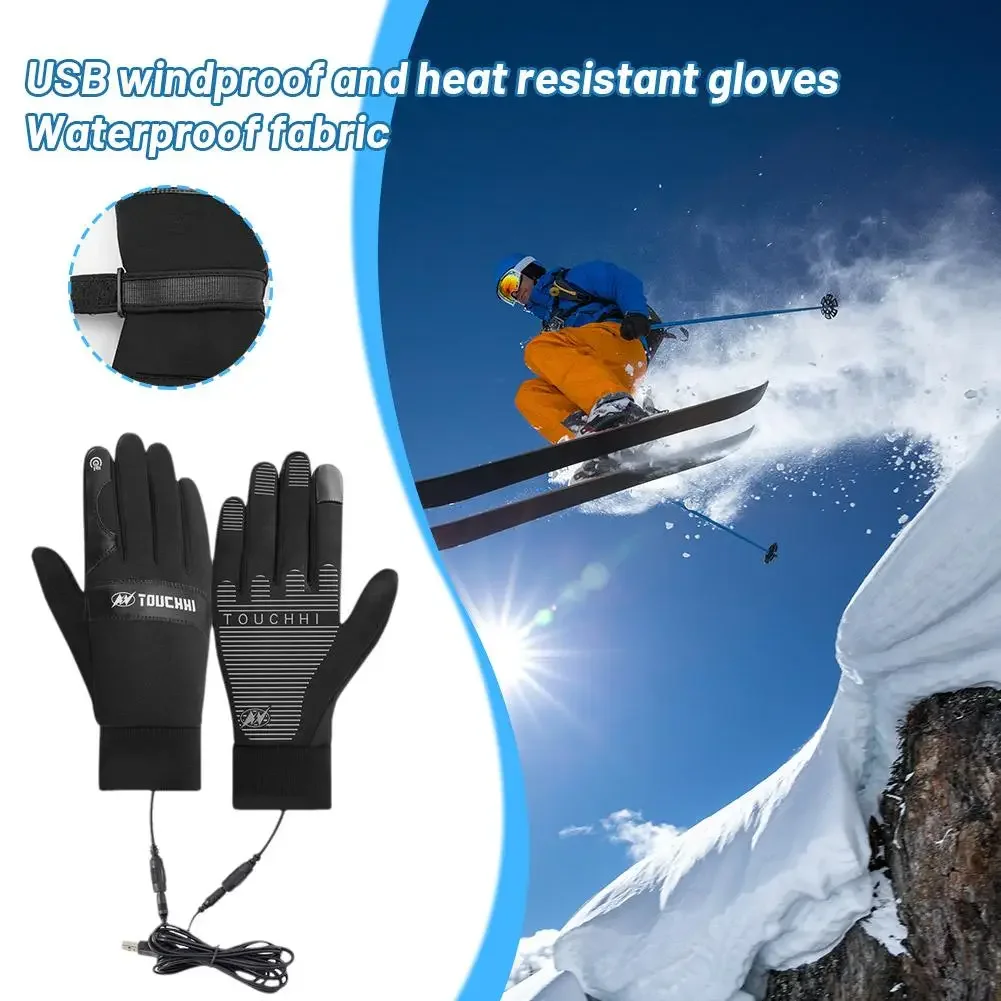Winter USB Heating Touch Screen Gloves Cold Resistant Cycling E-Bike Warm Gloves For Men Women