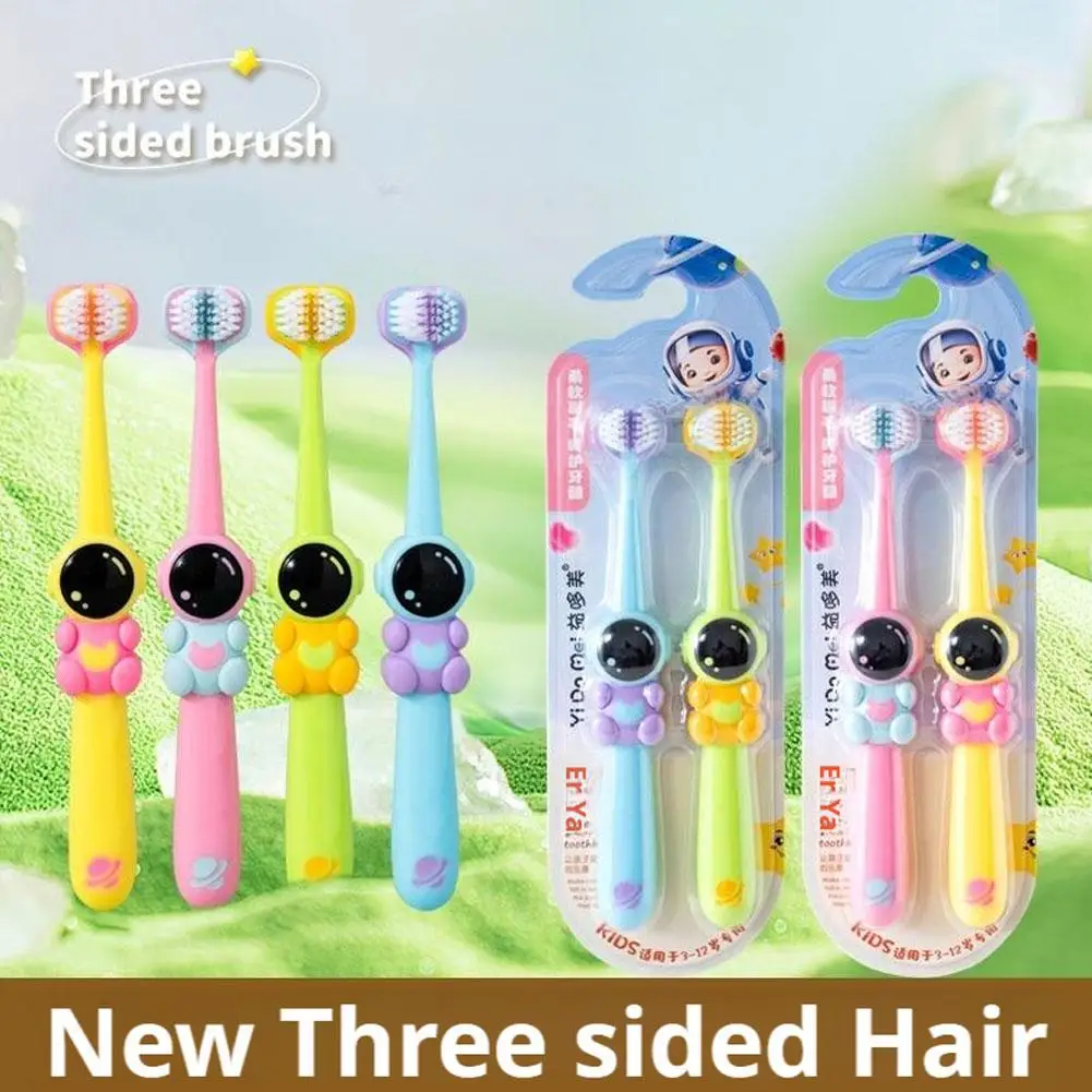 

Kids Toothbrush Three Sided Gentle Bristles Children Oral Care Baby Teeth Cleaning Soft Gums Protection Cute Fun Dental Care